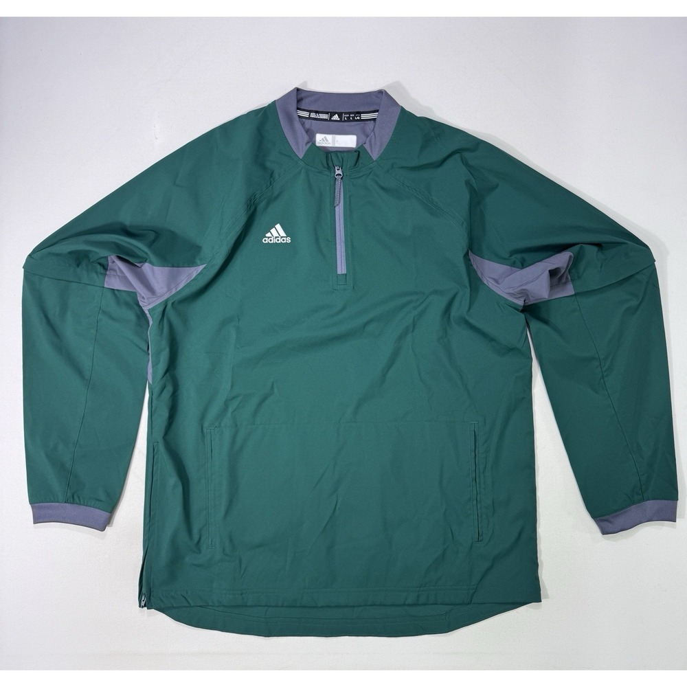 Adidas Mens Large Fielders Choice 1/4 Zip Jacket Green Grey Removable Sleeves